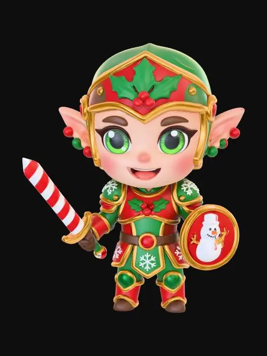 3D model for DnD Elven fighter chibi style with christmas and yuletide themes.  No base, no background.
#Christmas2025#,