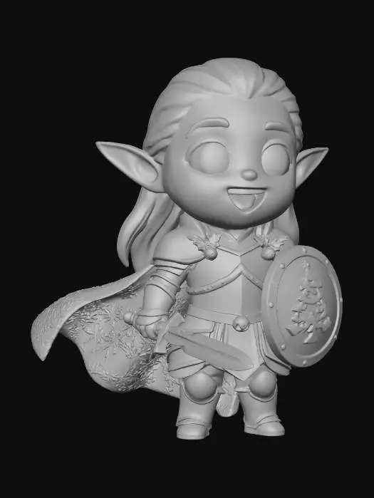 3D model for DnD Elven paladin chibi style with christmas and yuletide themes.  No base, no background.
#Christmas2025#,