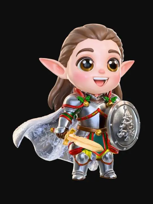 3D model for DnD Elven paladin chibi style with christmas and yuletide themes.  No base, no background.
#Christmas2025#,