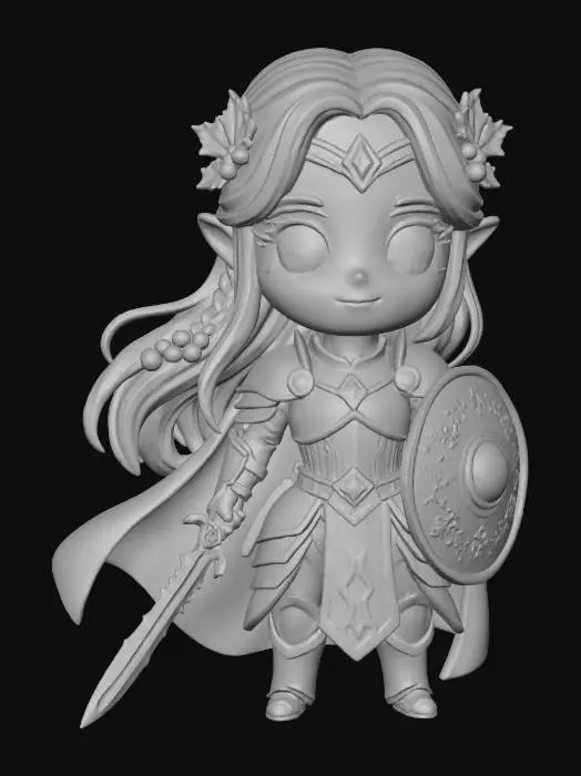 3D model for DnD Elven paladin chibi style with christmas and yuletide themes.  No base, no background.
#Christmas2025#,