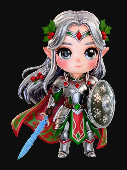 3D model for DnD Elven paladin chibi style with christmas and yuletide themes.  No base, no background.
#Christmas2025#,