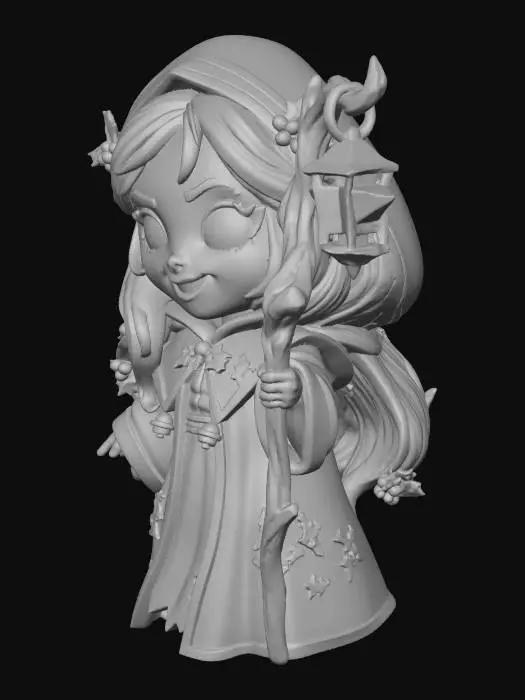 3D model for DnD Elven cleric chibi style with christmas an bad yuletide themes. No base, no background. #Christmas2025#