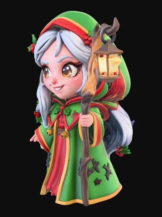3D model for DnD Elven cleric chibi style with christmas an bad yuletide themes. No base, no background. #Christmas2025#