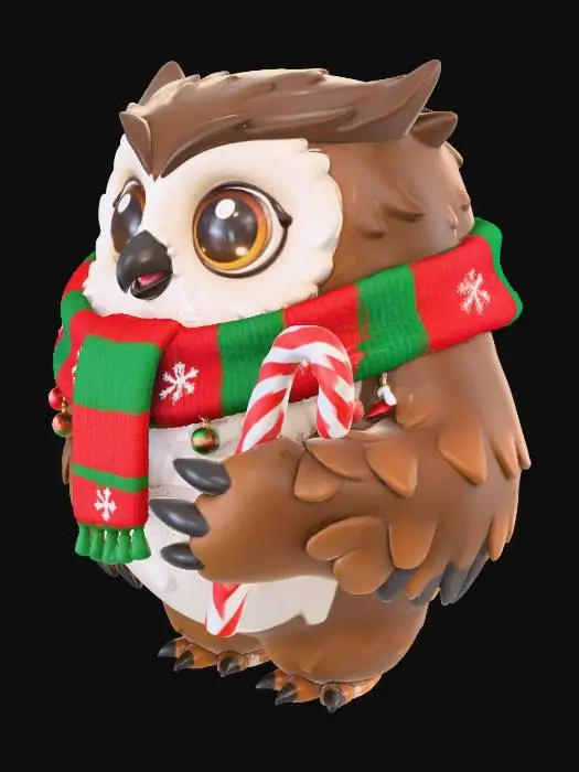 3D model for #Christmas2025#, Chibi style dnd owlbear in yuletide themes