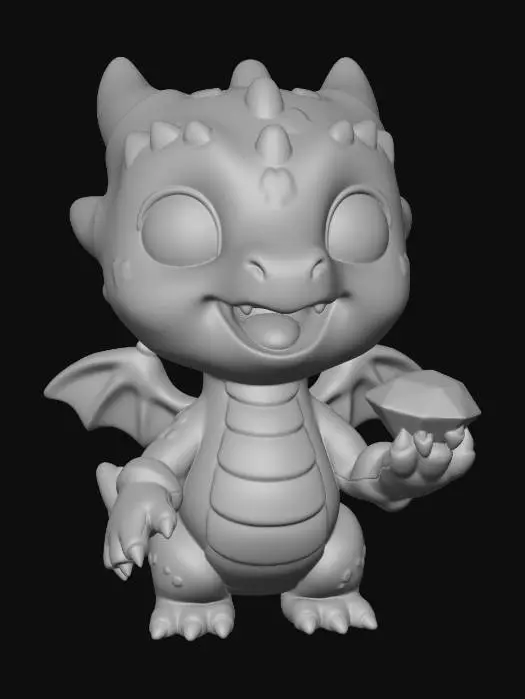 3D model for Chibi Style Copper dragon holding a gem in his claw.
