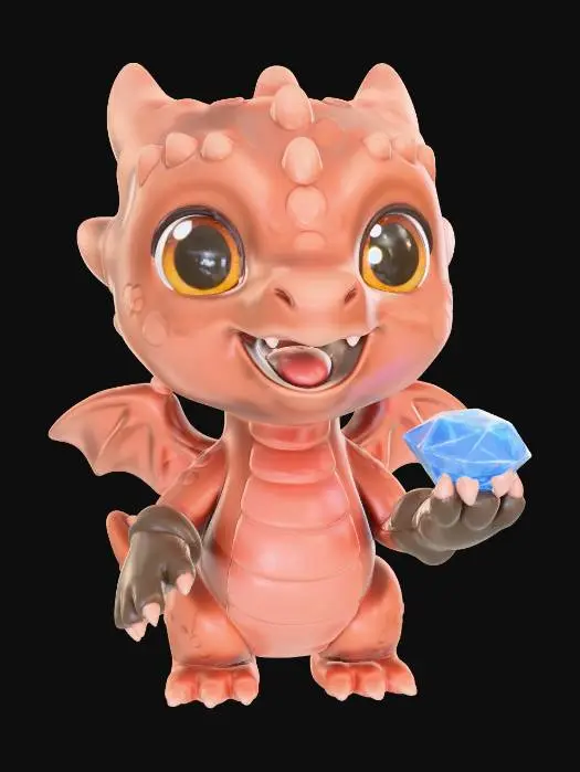3D model for Chibi Style Copper dragon holding a gem in his claw.