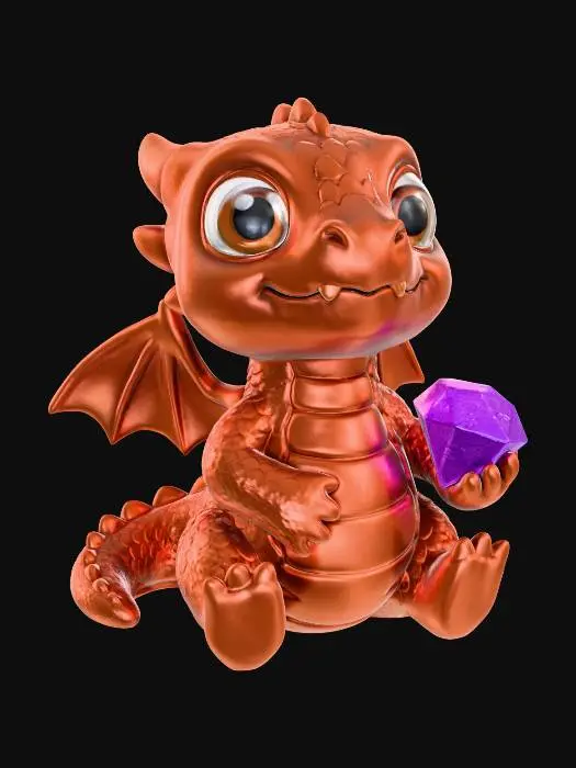 3D model for Chibi Style Copper dragon holding a gem in his claw.