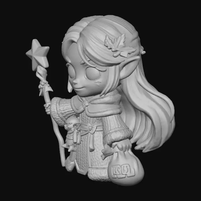 3D model for DnD Elven cleric chibi style with christmas an bad yuletide themes. No base, no background. #Christmas2025#