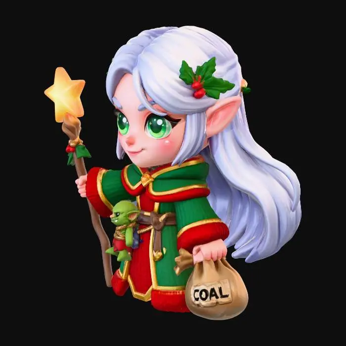 3D model for DnD Elven cleric chibi style with christmas an bad yuletide themes. No base, no background. #Christmas2025#