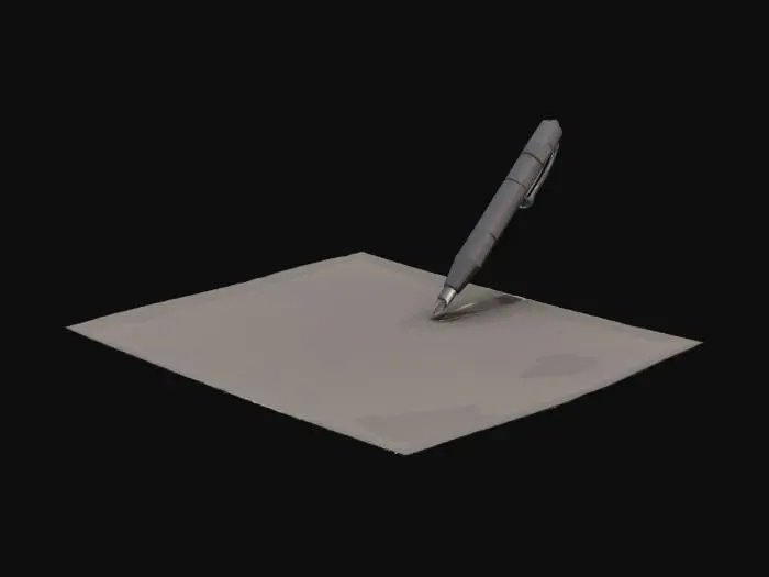 3D model for ورقة مستقيمة بجانبها قلم يطير