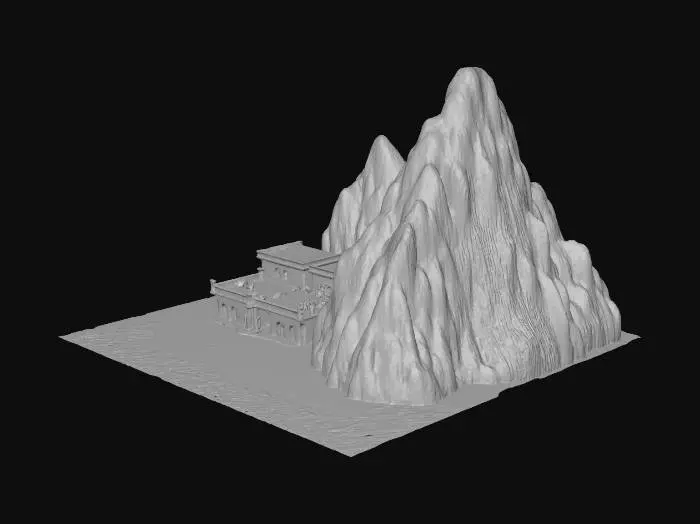 3D model for background mountain with desert and buildings