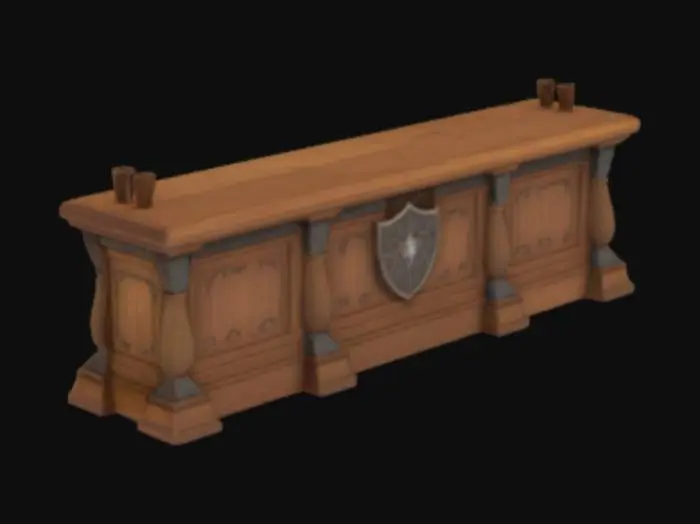 3D model for long wooden counter for a medieval fantasy guild hall 