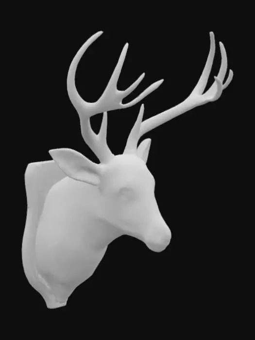 3D model for A highly detailed taxidermy mount of a buck deer head designed for a realistic game or cinematic environment. The deer has a proud, naturalistic pose with lifelike glass eyes, textured fur in shades of brown and tan, and a full, impressive set of antlers with realistic branching points. The head is carefully mounted on a polished dark wood plaque with a beveled edge, featuring subtle carved accents. The mount shows expert craftsmanship, with detailed musculature around the neck and natural fur flow. Lighting should bring out the textures of the antlers, fur, and polished wood. Emphasize realism, fine detail, and traditional hunting lodge or Victorian trophy room aesthetics.
