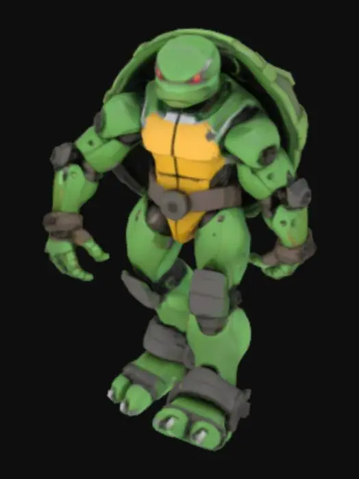 3D model for A mecha robot similar to a gundam based off Teenage Mutant Ninja Turtles. It should have a shell like back, and a roundish ninja turtle like head