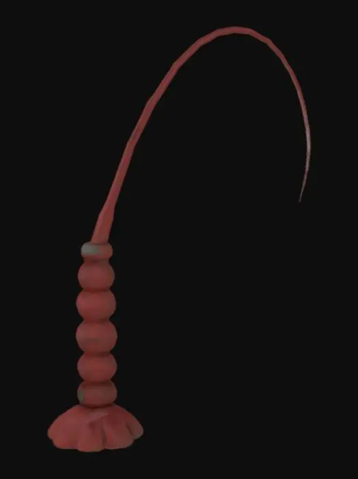 3D model for A single, standalone insect or lobster-style antennae, curved in a swept-back arc for use as an accessory or rigged element. This is not a pair and not attached to any creature—just one individual antennae. It should be long, thin, gently tapered with slight segmentation or joint ridges, and organically curved back as if mounted behind the temple or forehead. The base should be flared or subtly widened for easier attachment to a humanoid model’s head. No skull, scalp, or hair—only one antennae. Ideal as a rigged prop or visual detail in creature or hybrid character design for animation or games.


