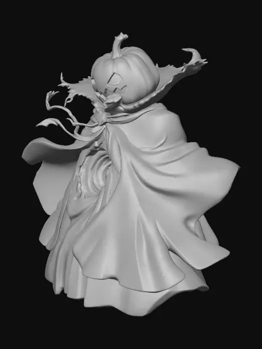 3D model for complète la créature, sans ailes, caché dans son long manteau vert comme l'image initiale