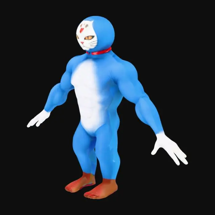 3D model for Doraemon Muscle Transformation with scary face
