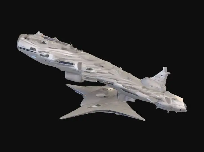 3D model for ein raumschiff für 120 000 euro von merzedes benz mit allen finessen lang für 4 leute mit brücke und forschungs station, 200 m lang mit seiten kabinen und kurzen solarzellen auch unterwegs, ein shuttle an der unterseite und eine spy awac glocke vorne 