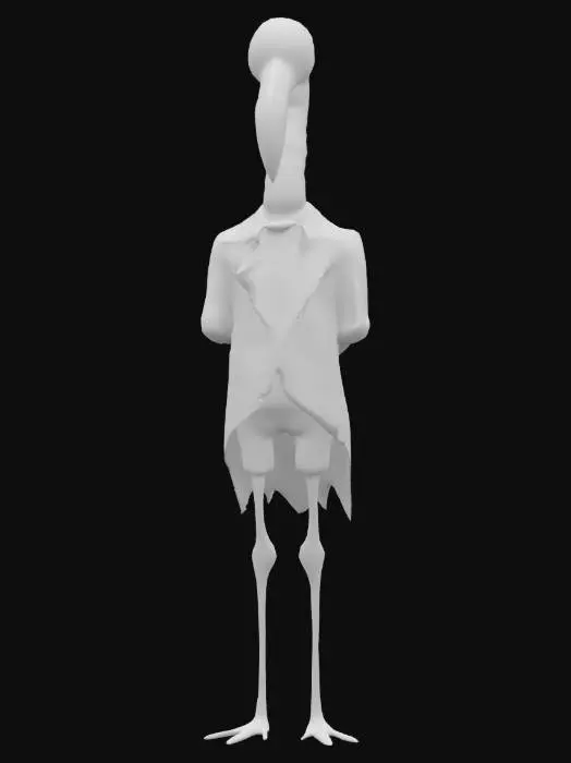 3D model for A anthromorphic flamingo wearing a black tuxedo.
