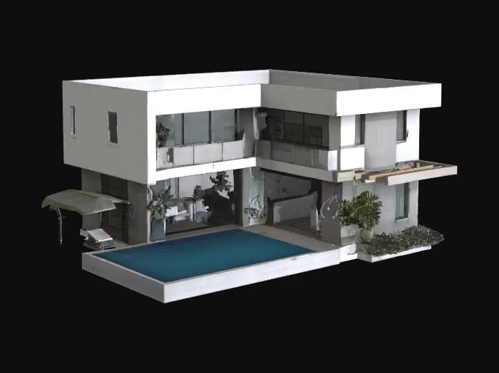 3D model for Modern villa, only with a small garden and a small pool