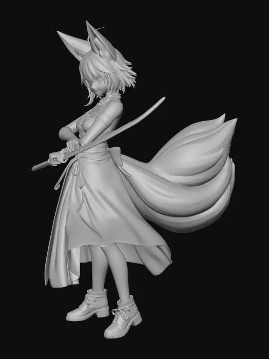 3D model for fait moi un nouveau personnage de anime avec des coleures et des katana avec des eclaires derrier et un animal avec des couleurs