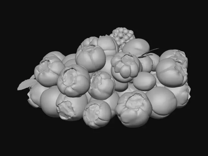 3D model for a handful of dark berries, realistic, game ready