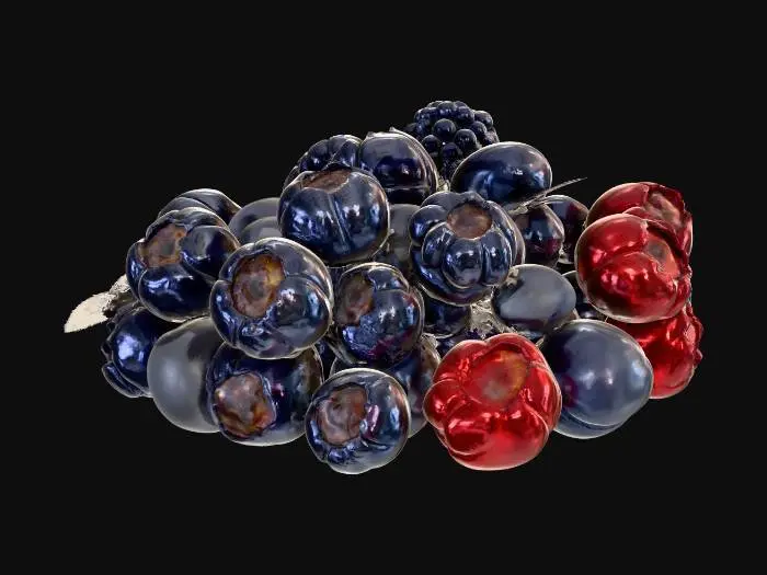 3D model for a handful of dark berries, realistic, game ready