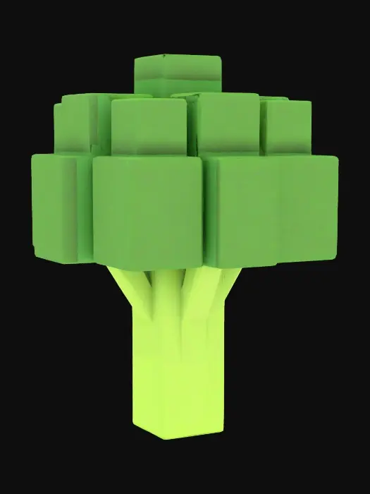 3D model for That's a digital rendering of a stylized broccoli , seemingly created in a blocky, low-poly graphical style reminiscent of Minecraft or similar voxel-based games. and is composed of clearly defined cubic blocks.