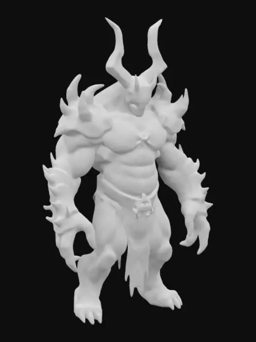 3D model for Stylized 3D fire-based boss creature with a menacing, cartoon-like design. Massive build, molten rock armor, glowing lava cracks, flaming eyes, and smoke trails. Sharp, exaggerated horns, a blazing weapon, and fiery aura. Intimidating yet stylized—perfect for a climactic fantasy RPG battle.

