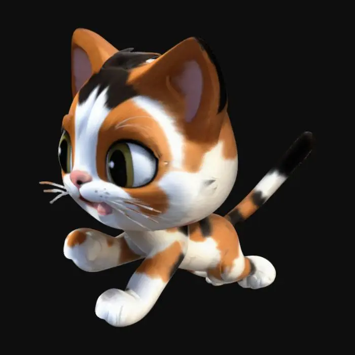 3D model for een cartoon style cel-shaded 3D-model van een lapjeskat die er schatting uitziet en kan rennen
