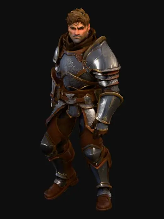3D model for World of Warcraft human rogue, with simple details in armor and his sword