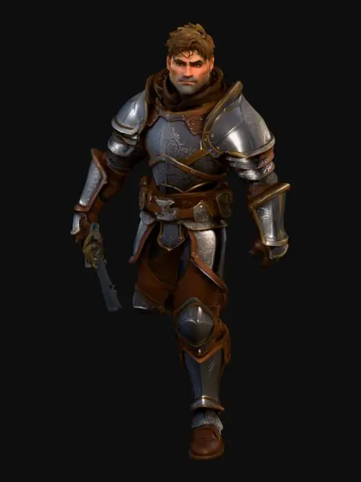 3D model for World of Warcraft human rogue, with simple details in armor and his sword