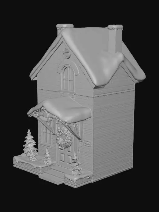 3D model for Una casa Navideña de altura total cuatro metros y medio con la puerta de entrada de un metro 60 centimetros y que se parezca a las vistas en la pelicula de vaya santa claus