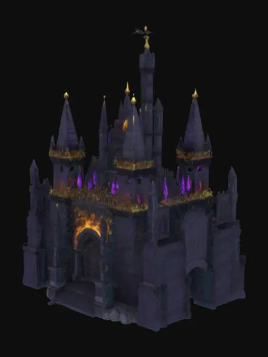 3D model for #arch#dark fantasy#elfic#black rock# gothic#fortress#demonic#purplefire#hellish#gameready#novegetation# gold details#
