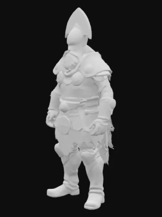 3D model for extremely detailed, extreme middle east antic humanoid warrior , assyrian brazen scaled Armor with cyan cloth details. Conic helmet with blue panache and bearded dark face  with glowing golden eyes, high resolution texture, epic stance