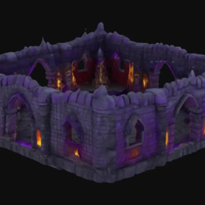 3D model for #arch#dark fantasy#elfic#black rock# gothic#fortress#demonic#purplefire#hellish#gameready#novegetation# gold details#