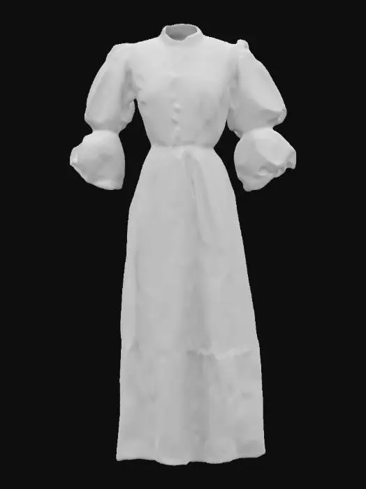 3D model for victorian era taffeta baby pink midi length prairie dress with puff sleeves with sequined embroidery of strawberries, cottagecore, unreal engine, t-pose, no hands, no body, no head