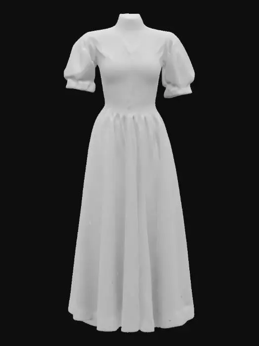 3D model for victorian era taffeta baby pink midi length prairie dress with puff sleeves with sequined embroidery of strawberries, cottagecore, unreal engine, t-pose, no hands, no body, no head