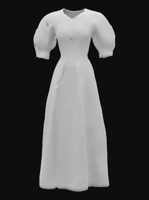 3D model for victorian era taffeta baby pink midi length prairie dress with puff sleeves with sequined embroidery of strawberries, cottagecore, unreal engine, t-pose, no hands, no body, no head
