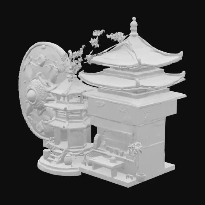 3D model for create three giant models side by side, one model should be based on kenyan culture and be shaped based on a particular element of kenyan culture with a secret space inside it that has more kenyan culture elements. the second model should be based on japanese culture and be shaped on japanese traditional and modern cultural elements with an inner room or space with more japanese cultural elements, and the third model should be based on Hong Kong culture, and shaped based on Hong Kong cultural elements, with a secret room or space inside it.  the elements could be paintings, murals, traditional and modern, foods from the country of the model, as well as any other culturally relevant material