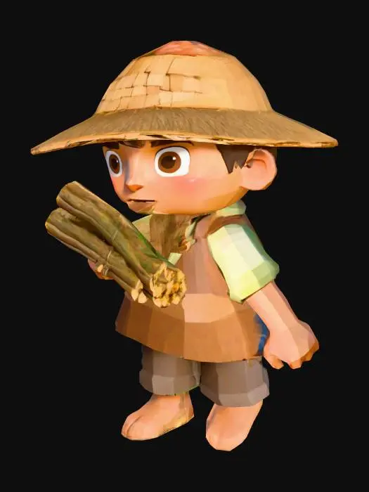 3D model for Low poly villager, wood collector
