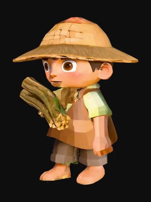 3D model for Low poly villager, wood collector