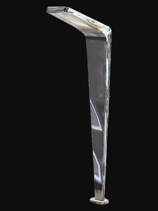 3D model for A near-future street lamp, featuring a slender, tapered pole crafted from matte dark grey anodized aluminum. Its integrated light source is a rectangular panel of frosted, luminous acrylic, emitting a cool white glow. The surface is exceptionally smooth and cool to the touch, with crisp, clean edges. The structure is minimalist and sleek, devoid of external wiring, conveying a highly engineered and robust yet elegant form.