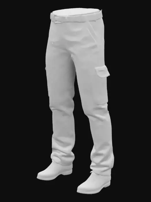 3D model for Patrol uniform pants, police-style design, detailed stitching, reinforced knees, functional pockets, utility belt loops, realistic fabric texture, subtle fabric folds, game-ready 3D model, clean topology, modular design for character customization, PBR materials (normal map, roughness, ambient occlusion), high-poly to low-poly workflow, Unreal Engine 5 compatible, studio lighting, 4K resolution, photorealistic details, no upper body or accessories, pants only.