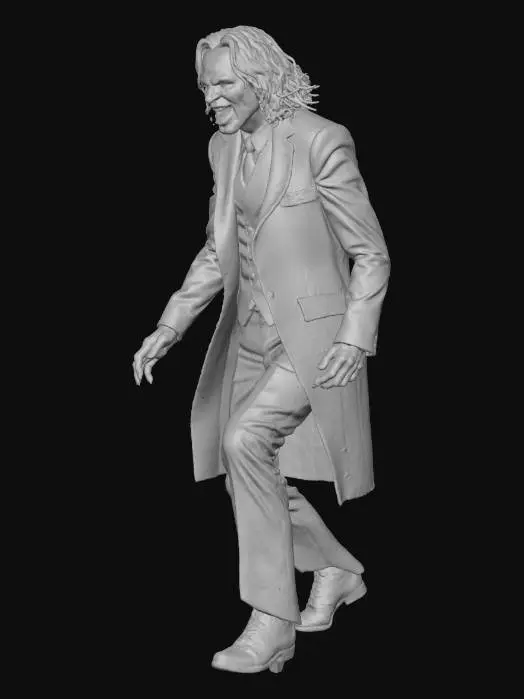 3D model for #Halloween2025# Jon Wick in an action pose. Zombie style features. Tattered black suit.