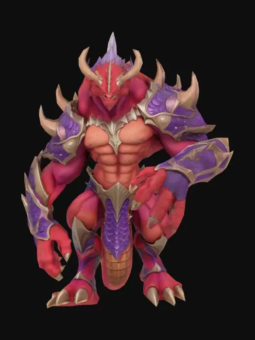 3D model for Boss，精英怪，红色皮肤，绿色发光的眼睛，双足怪物，类人生物，没有尾巴，女性怪物，没有翅膀