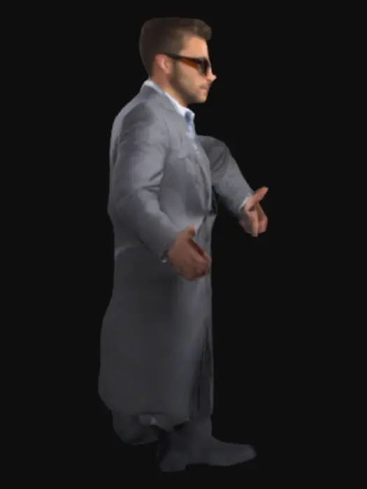 3D model for a man wearing a suit with sunglasses on T posing