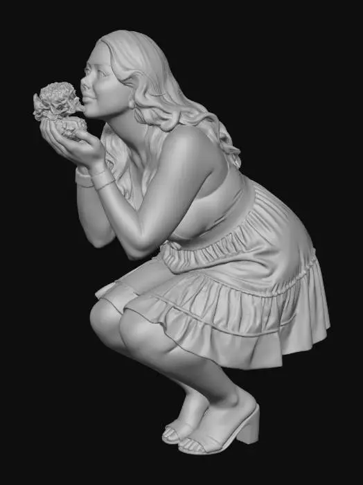 3D model for Lady in Yellow with Flowers