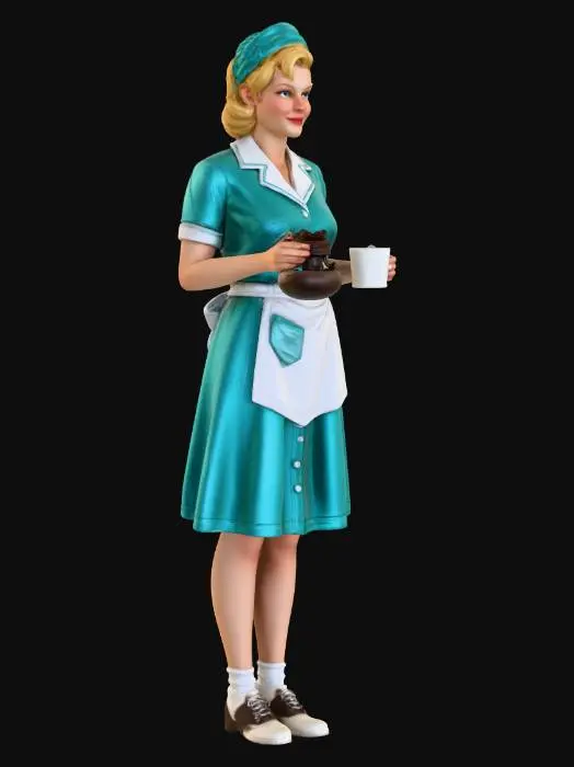 3D model for Waitress in Teal