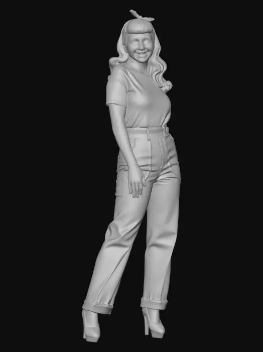 3D model for Classic Pin-Up in Striped Tee and High-Waisted Jeans